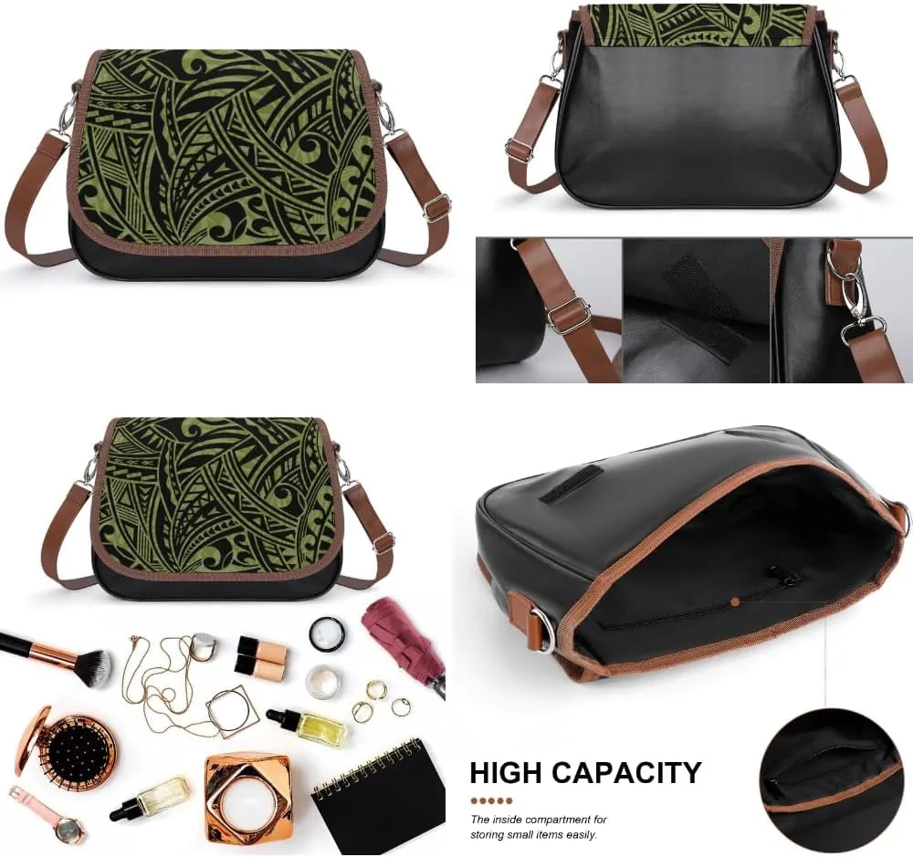 Women'S Leather Crossbody Bag Retro Art Tribal Design Pattern Polynesian Custom All-Match Women'S Bag