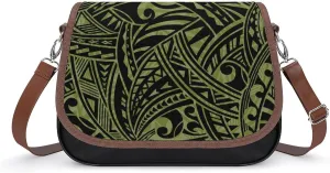 Women'S Leather Crossbody Bag Retro Art Tribal Design Pattern Polynesian Custom All-Match Women'S Bag