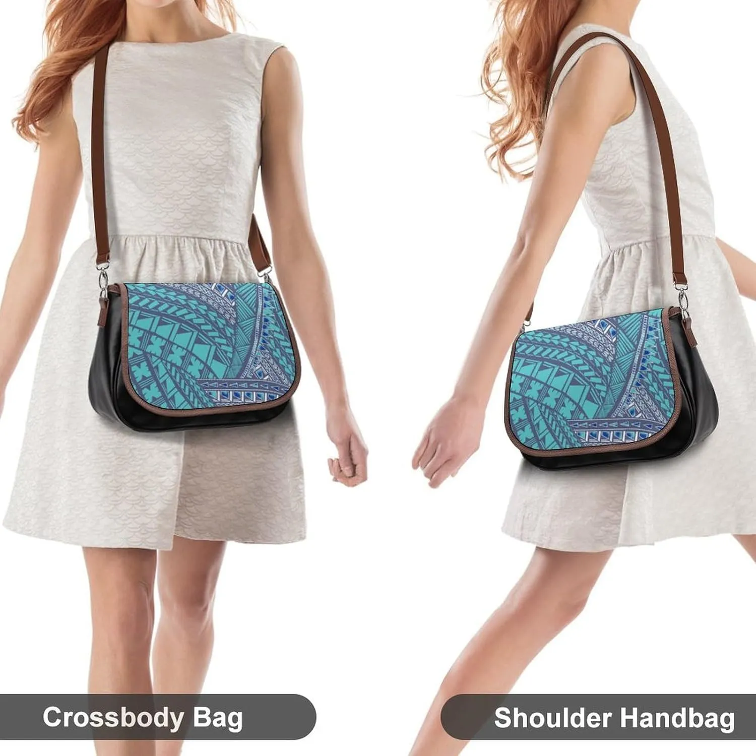 Women'S Leather Crossbody Bag Retro Art Tribal Design Pattern Polynesian Custom All-Match Women'S Bag