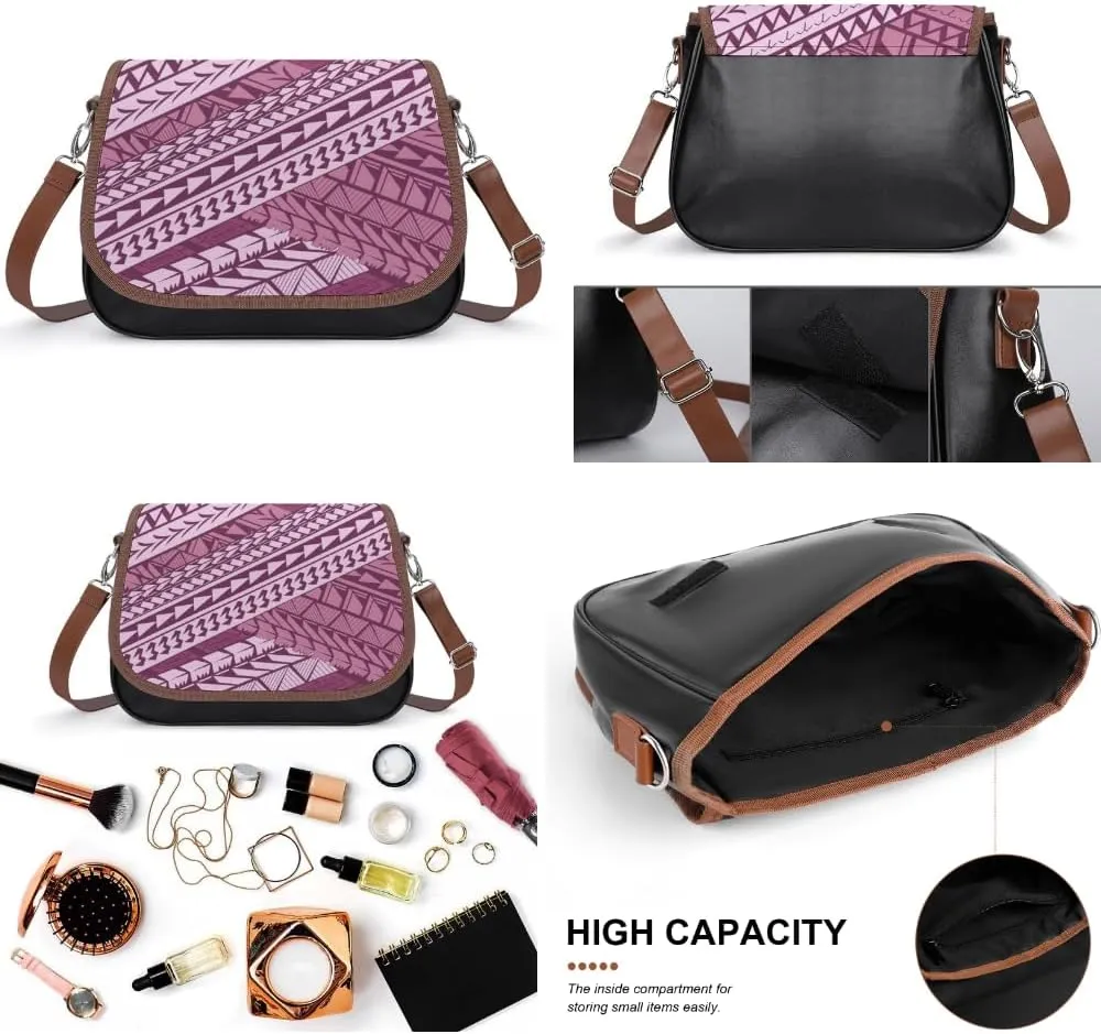 Women'S Leather Crossbody Bag Retro Art Tribal Design Pattern Polynesian Custom All-Match Women'S Bag