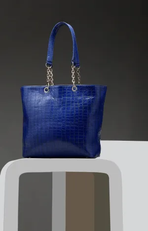 Women's Leather Handbag Women Croc Embossed Tote Bag Chain Straps | Elegant Large Shoulder Handbags For Woman