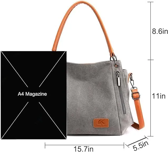Women's Multi-pocket Shoulder Bag Satchel Fashion Canvas Handbag Simple Tote Purse Top-Handle Bag
