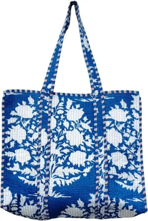 Women's Quilted Cotton Tote Bag Handprinted Reversible Hand Block Print Shoulder Bag Women Handbag Traveling Bag