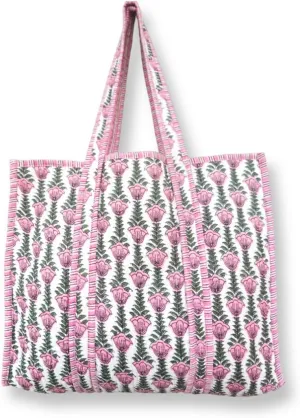 Women's Quilted Cotton Tote Bag Handprinted Reversible Hand Block Print Shoulder Bag Women Handbag Traveling Bag