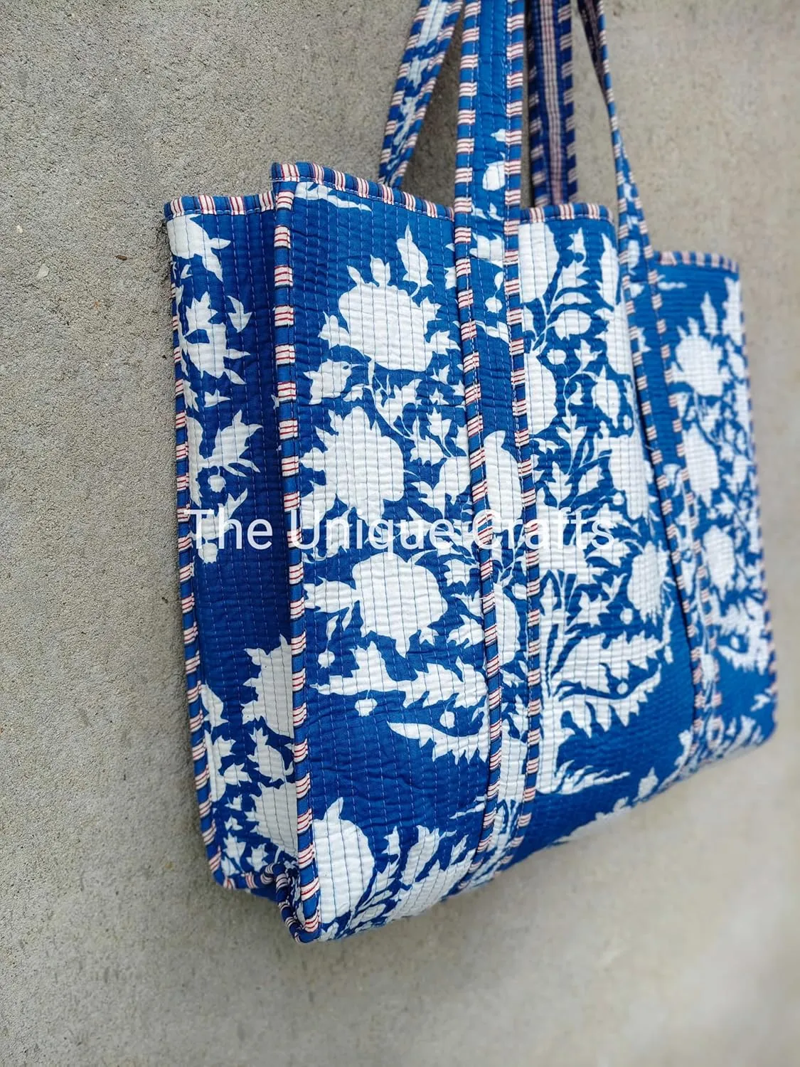 Women's Quilted Cotton Tote Bag Handprinted Reversible Hand Block Print Shoulder Bag Women Handbag Traveling Bag