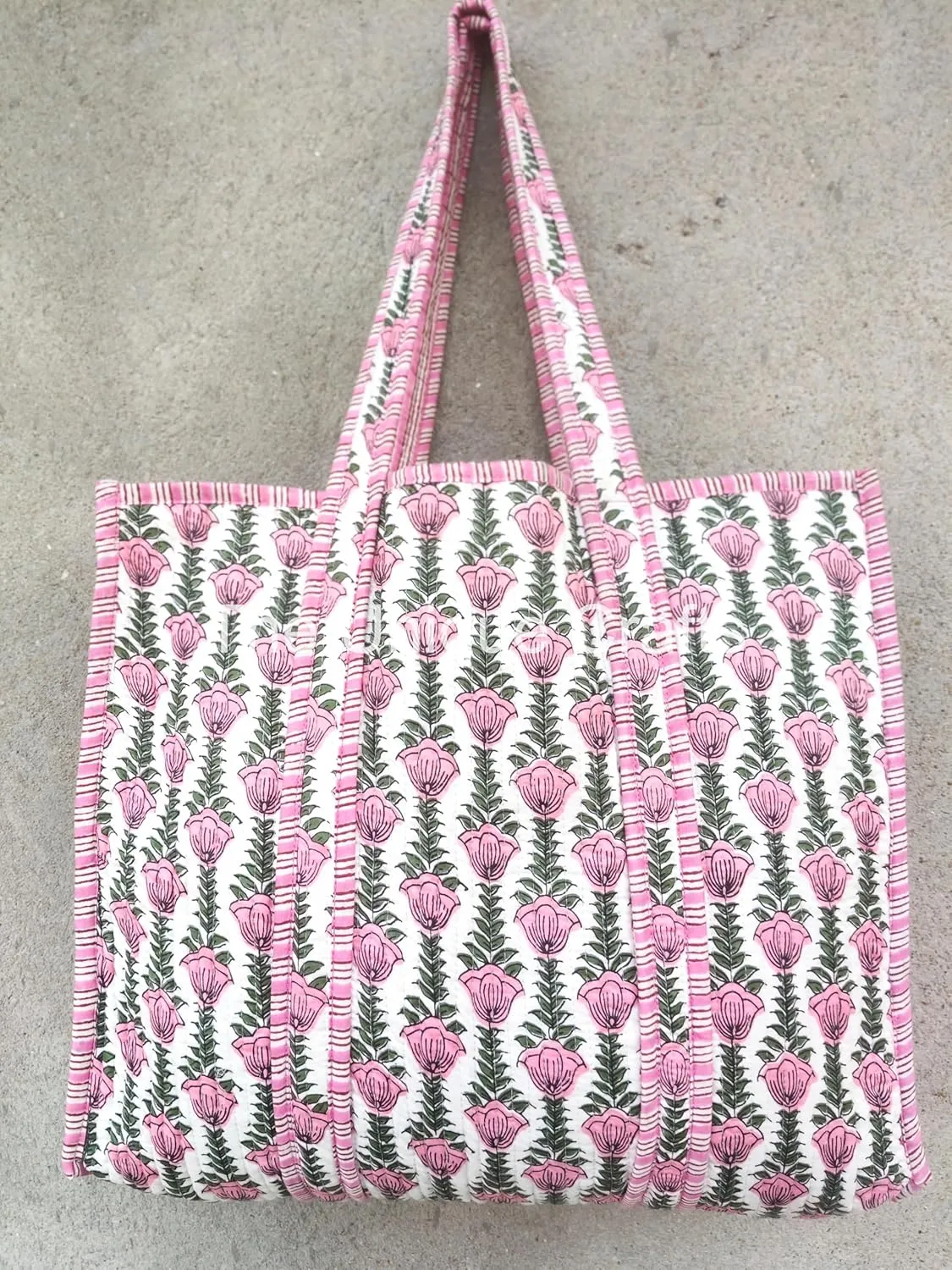 Women's Quilted Cotton Tote Bag Handprinted Reversible Hand Block Print Shoulder Bag Women Handbag Traveling Bag