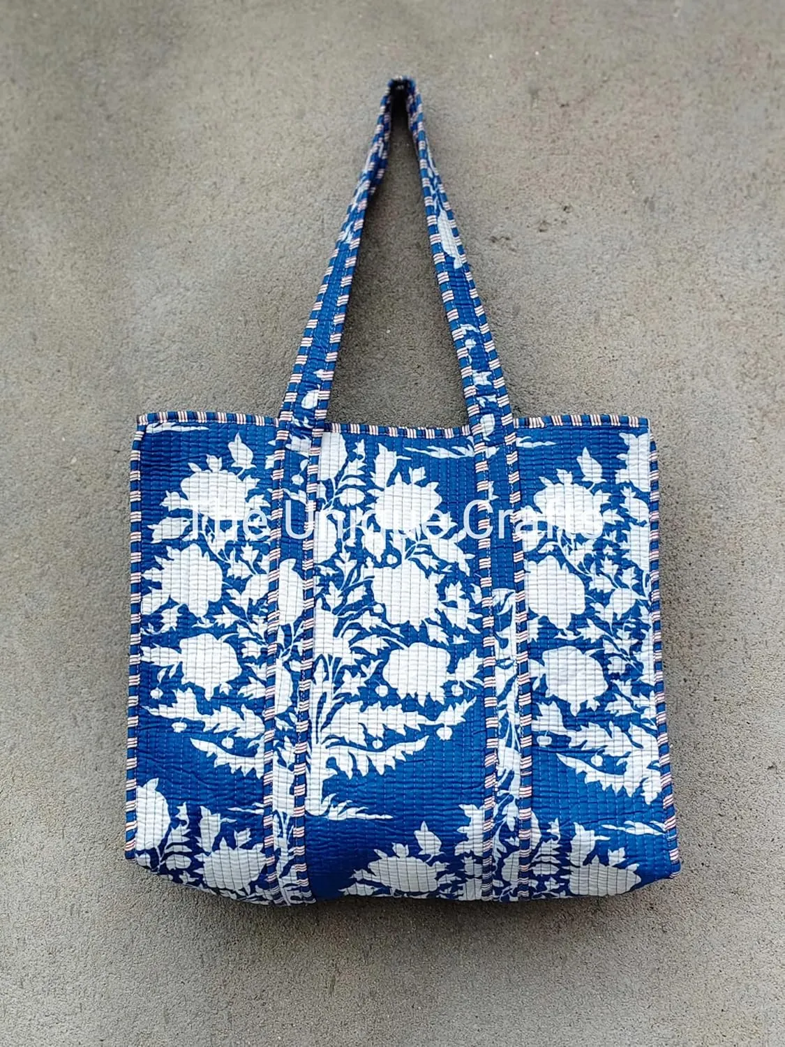 Women's Quilted Cotton Tote Bag Handprinted Reversible Hand Block Print Shoulder Bag Women Handbag Traveling Bag