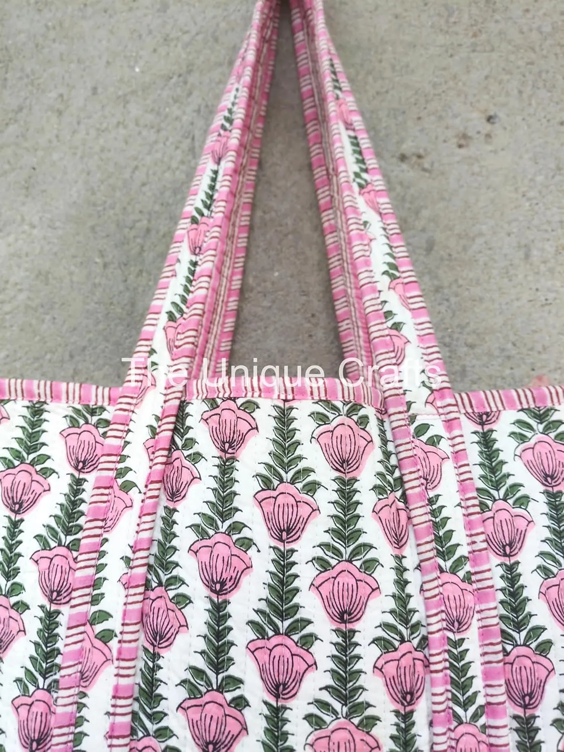 Women's Quilted Cotton Tote Bag Handprinted Reversible Hand Block Print Shoulder Bag Women Handbag Traveling Bag