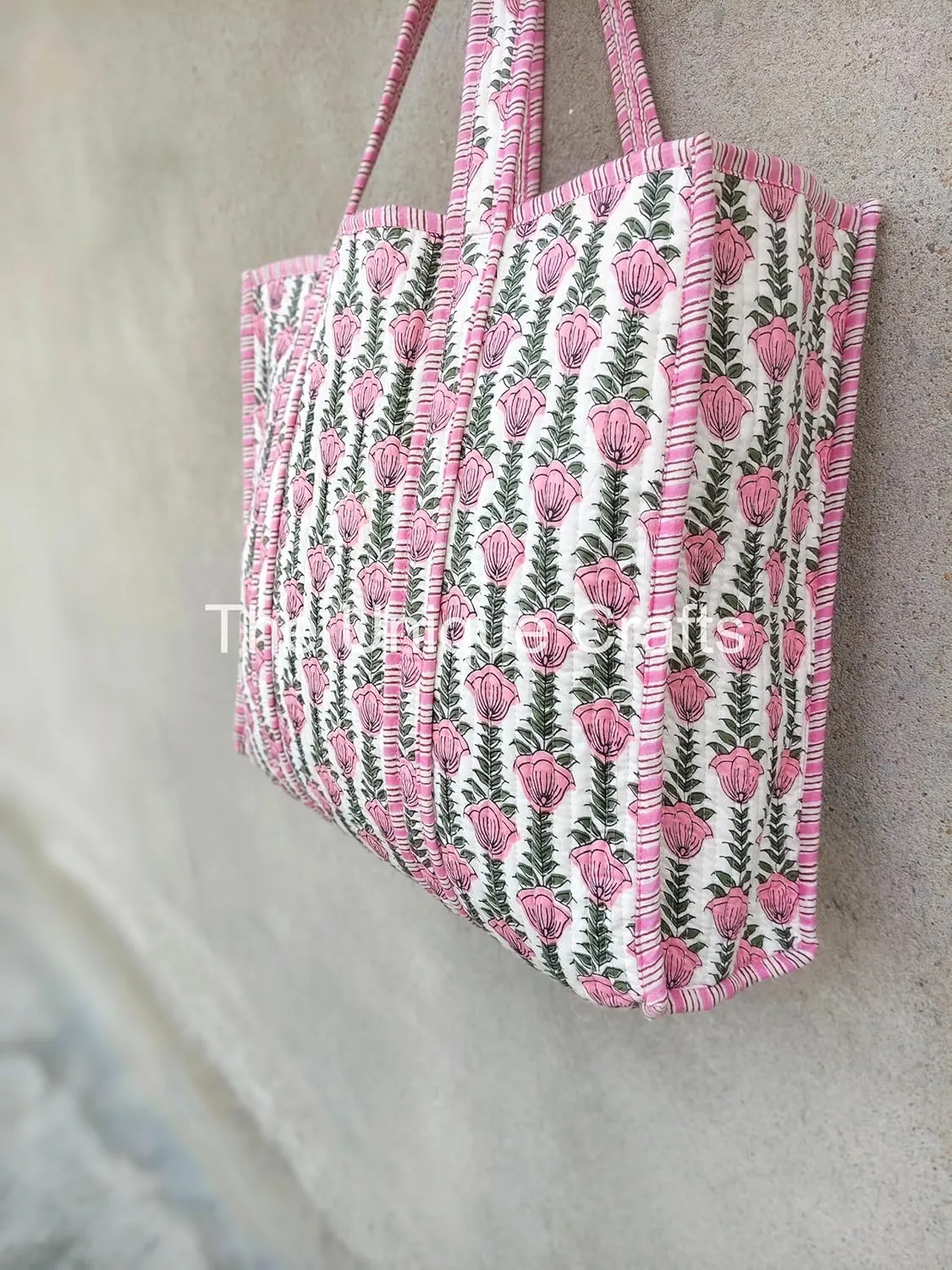 Women's Quilted Cotton Tote Bag Handprinted Reversible Hand Block Print Shoulder Bag Women Handbag Traveling Bag