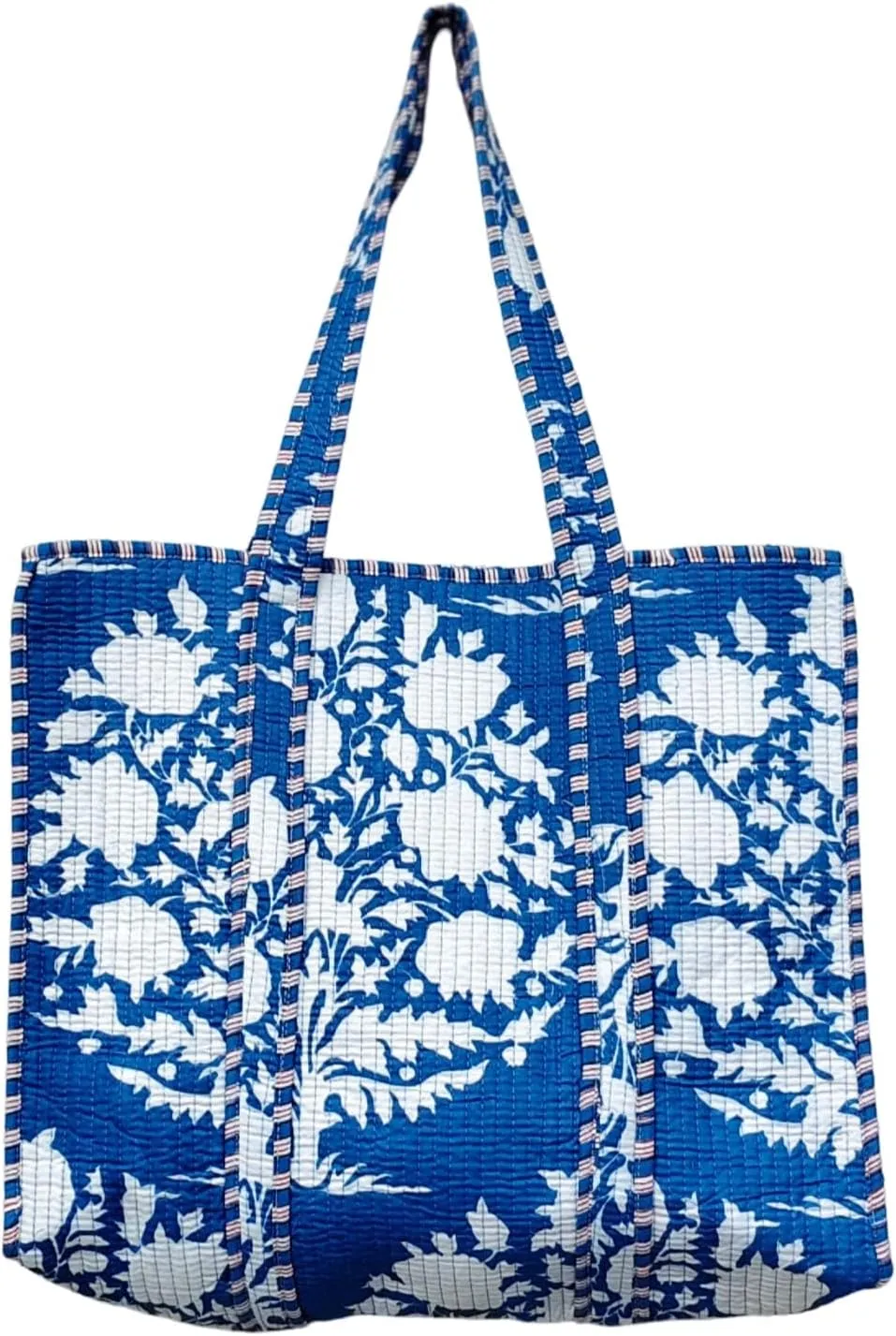 Women's Quilted Cotton Tote Bag Handprinted Reversible Hand Block Print Shoulder Bag Women Handbag Traveling Bag
