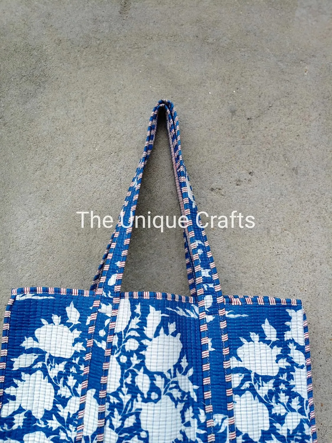 Women's Quilted Cotton Tote Bag Handprinted Reversible Hand Block Print Shoulder Bag Women Handbag Traveling Bag