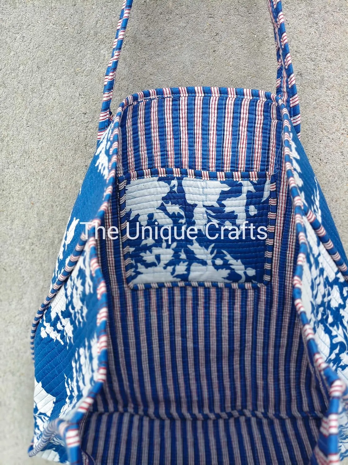 Women's Quilted Cotton Tote Bag Handprinted Reversible Hand Block Print Shoulder Bag Women Handbag Traveling Bag