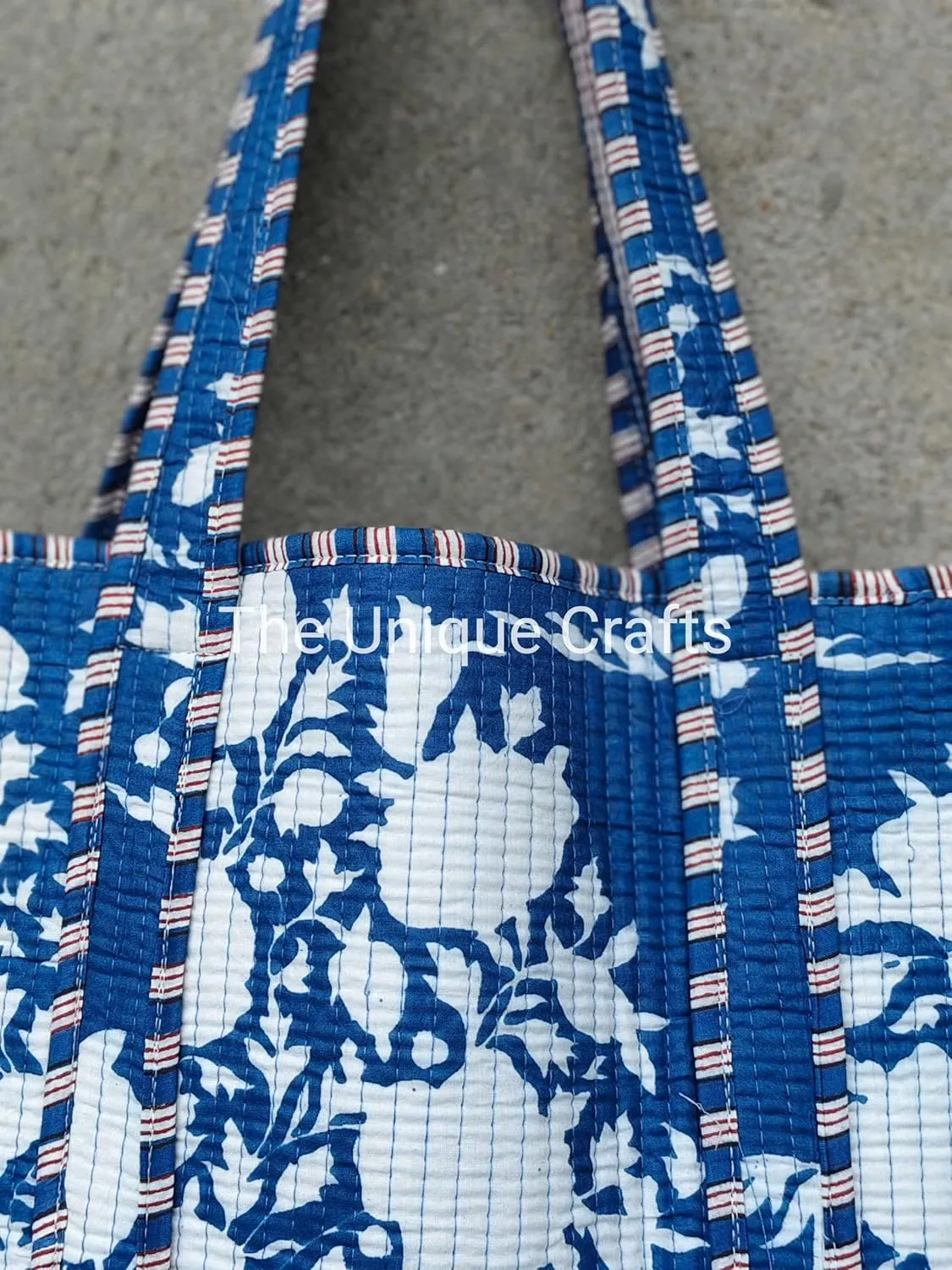 Women's Quilted Cotton Tote Bag Handprinted Reversible Hand Block Print Shoulder Bag Women Handbag Traveling Bag