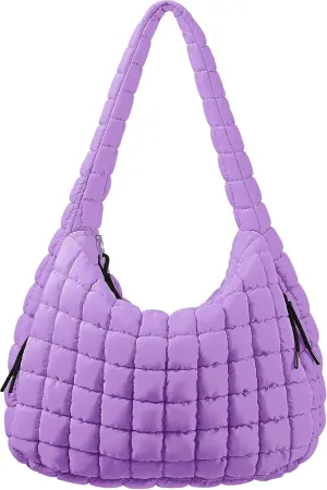 Womens Quilted Tote Bag Quilted Cute Crossbody Bags for Women, Purple