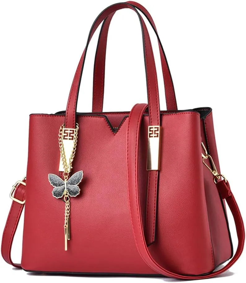 Women’s Red Leather Satchel Bag - Stylish Top Handle Purse & Crossbody Handbag for Casual Use