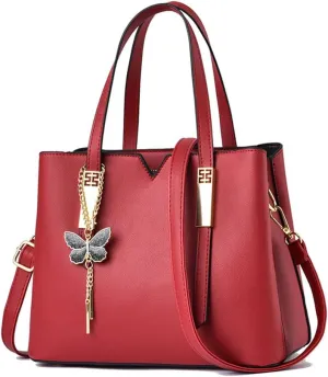 Women’s Red Leather Satchel Bag - Stylish Top Handle Purse & Crossbody Handbag for Casual Use