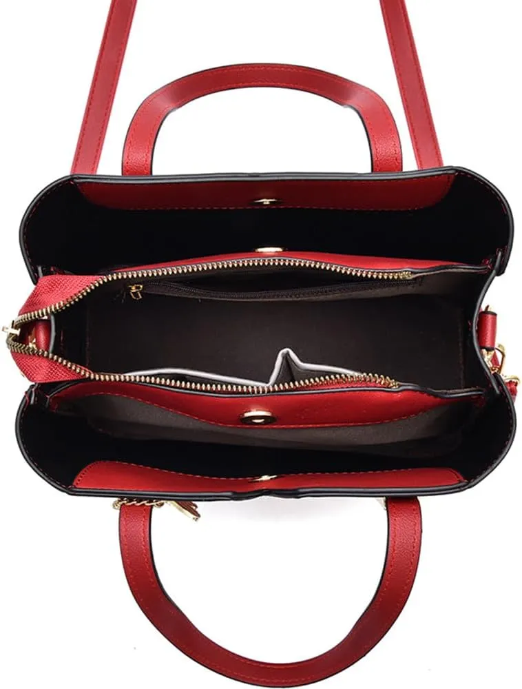Women’s Red Leather Satchel Bag - Stylish Top Handle Purse & Crossbody Handbag for Casual Use