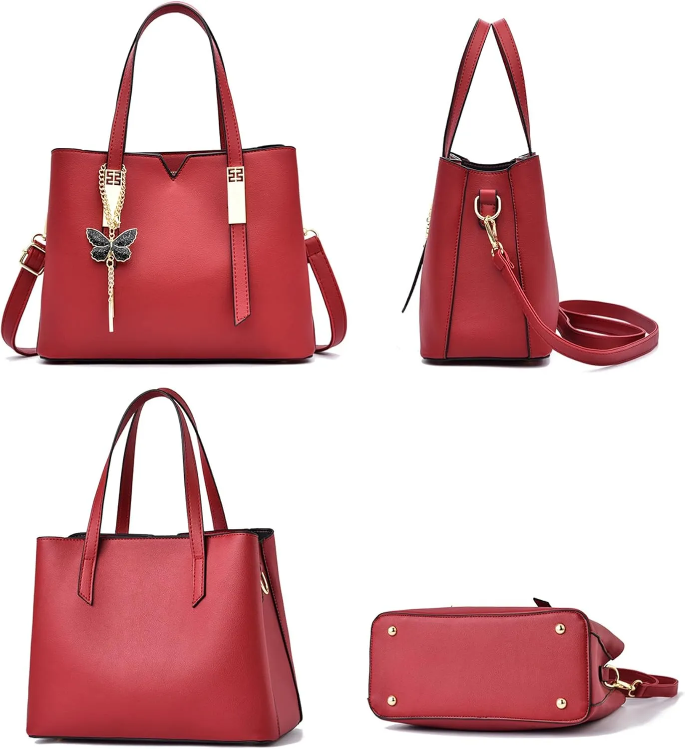Women’s Red Leather Satchel Bag - Stylish Top Handle Purse & Crossbody Handbag for Casual Use