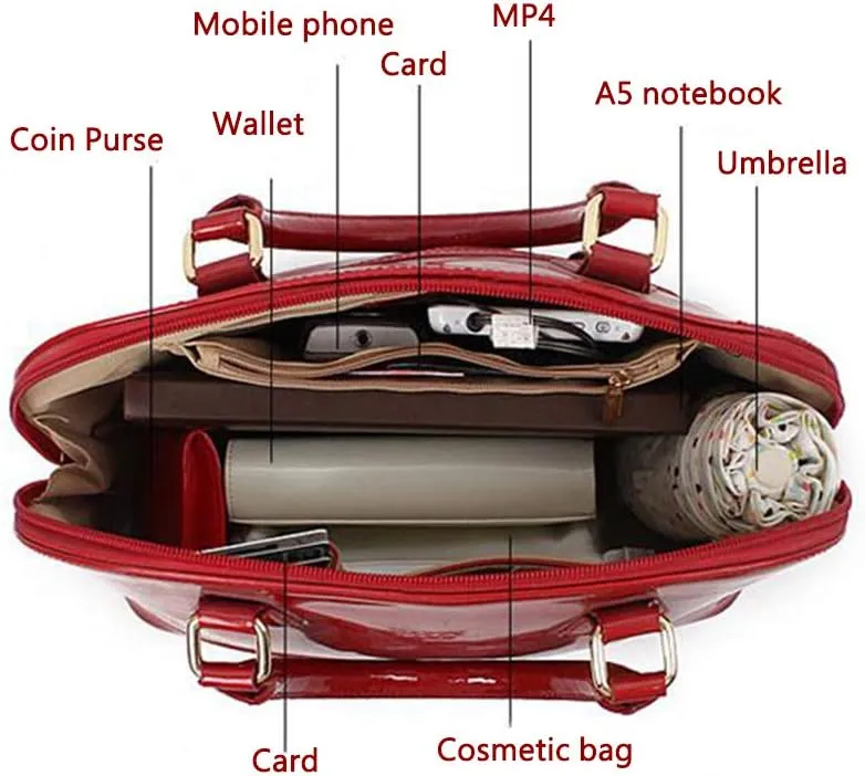 Women's Satchel Purse Large Tote Lady Shoulder Bag Patent Leather Handbag Top Handle Shell Bag