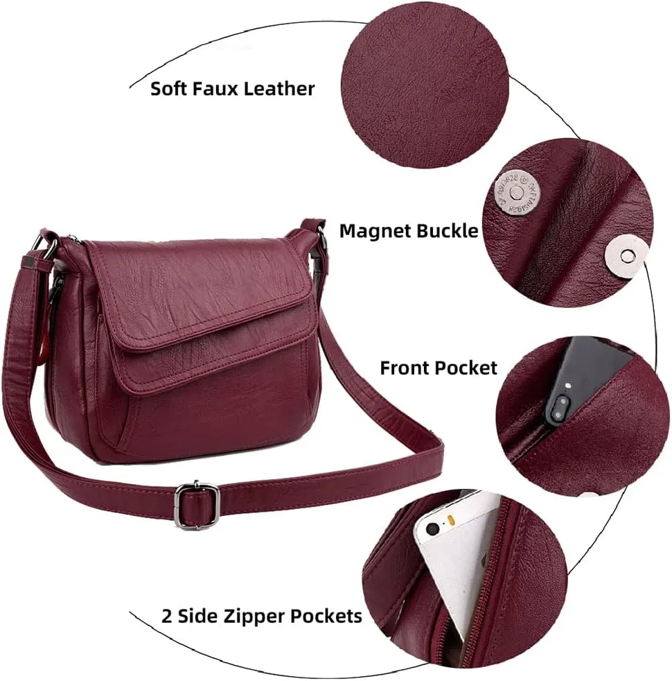Women's Shoulder Bag Multi Pockets Crossbody Purse Leather Flapover Messenger Satchel Designer Travel Work Handbag
