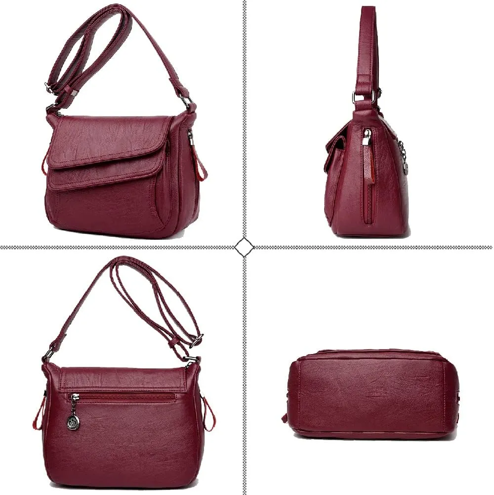 Women's Shoulder Bag Multi Pockets Crossbody Purse Leather Flapover Messenger Satchel Designer Travel Work Handbag