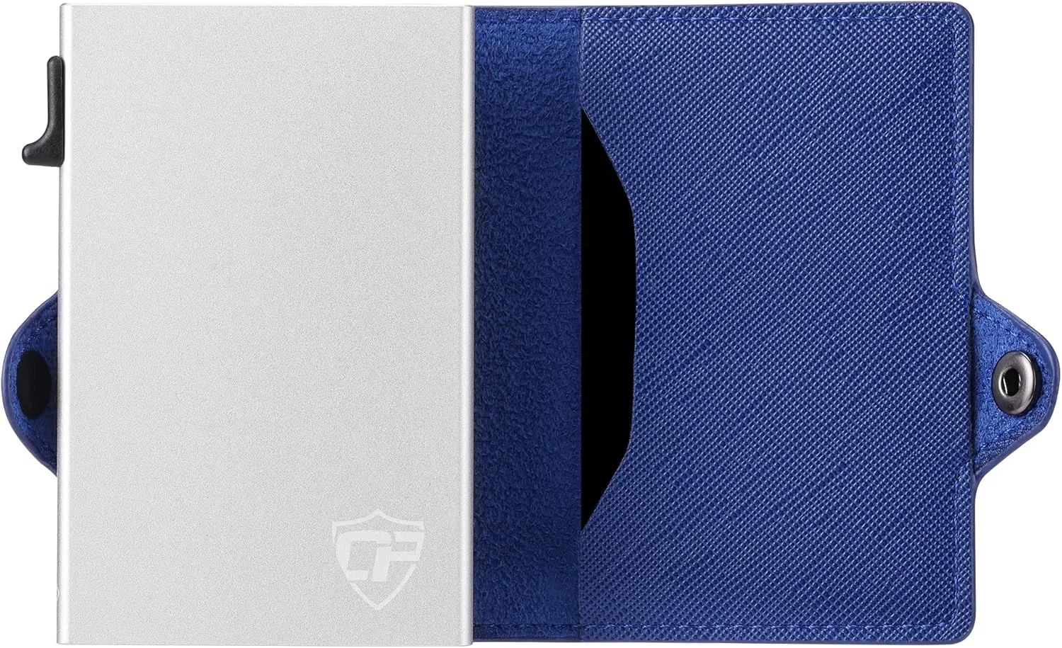 Womens Slim Wallet for Small Purses, Pop Up Wallet with Anti Theft RFID Blocking Credit Card Holder for Women in Navy Blue PU Saffiano