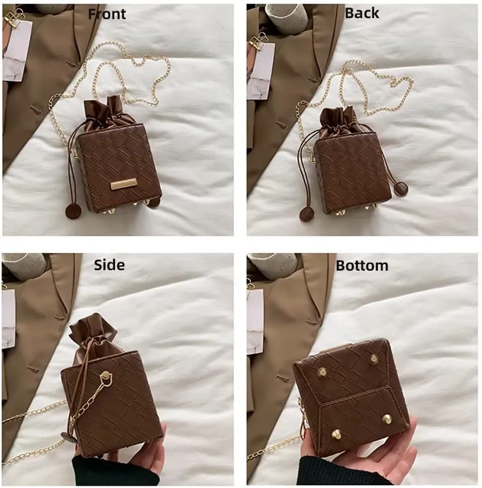 Women’s Small Bucket Bag Stylish Drawstring Purse Cute Shoulder Bag Designer Leather Crossbody Purse Vintage Hobo Bag