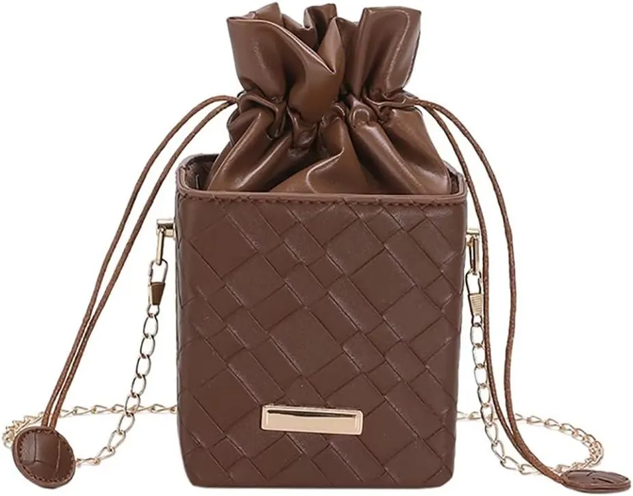 Women’s Small Bucket Bag Stylish Drawstring Purse Cute Shoulder Bag Designer Leather Crossbody Purse Vintage Hobo Bag
