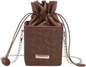 Women’s Small Bucket Bag Stylish Drawstring Purse Cute Shoulder Bag Designer Leather Crossbody Purse Vintage Hobo Bag
