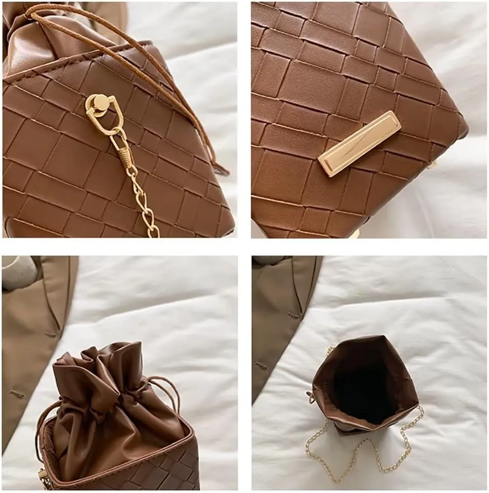 Women’s Small Bucket Bag Stylish Drawstring Purse Cute Shoulder Bag Designer Leather Crossbody Purse Vintage Hobo Bag