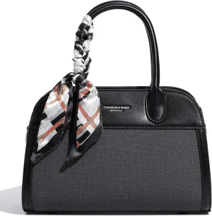 Women's Small Vegan Leather Top Handle Crossbody Satchel Tote Work Bag with Scarf
