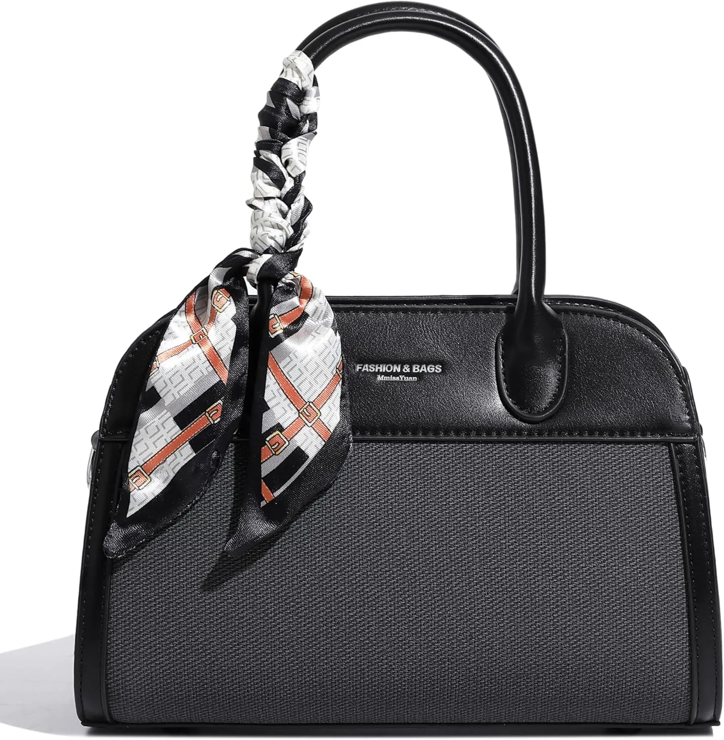 Women's Small Vegan Leather Top Handle Crossbody Satchel Tote Work Bag with Scarf