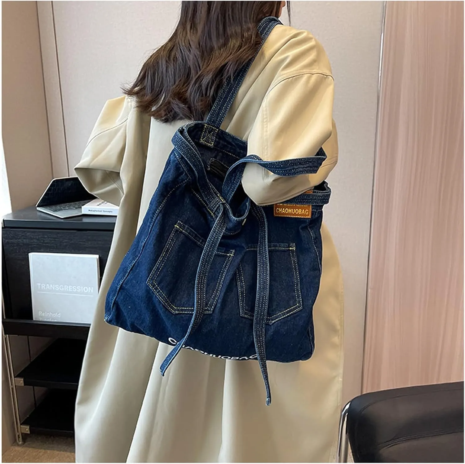Women's soft denim handbag, single shoulder crossbody tote bag, casual retro crossbody bag, large capacity denim wallet