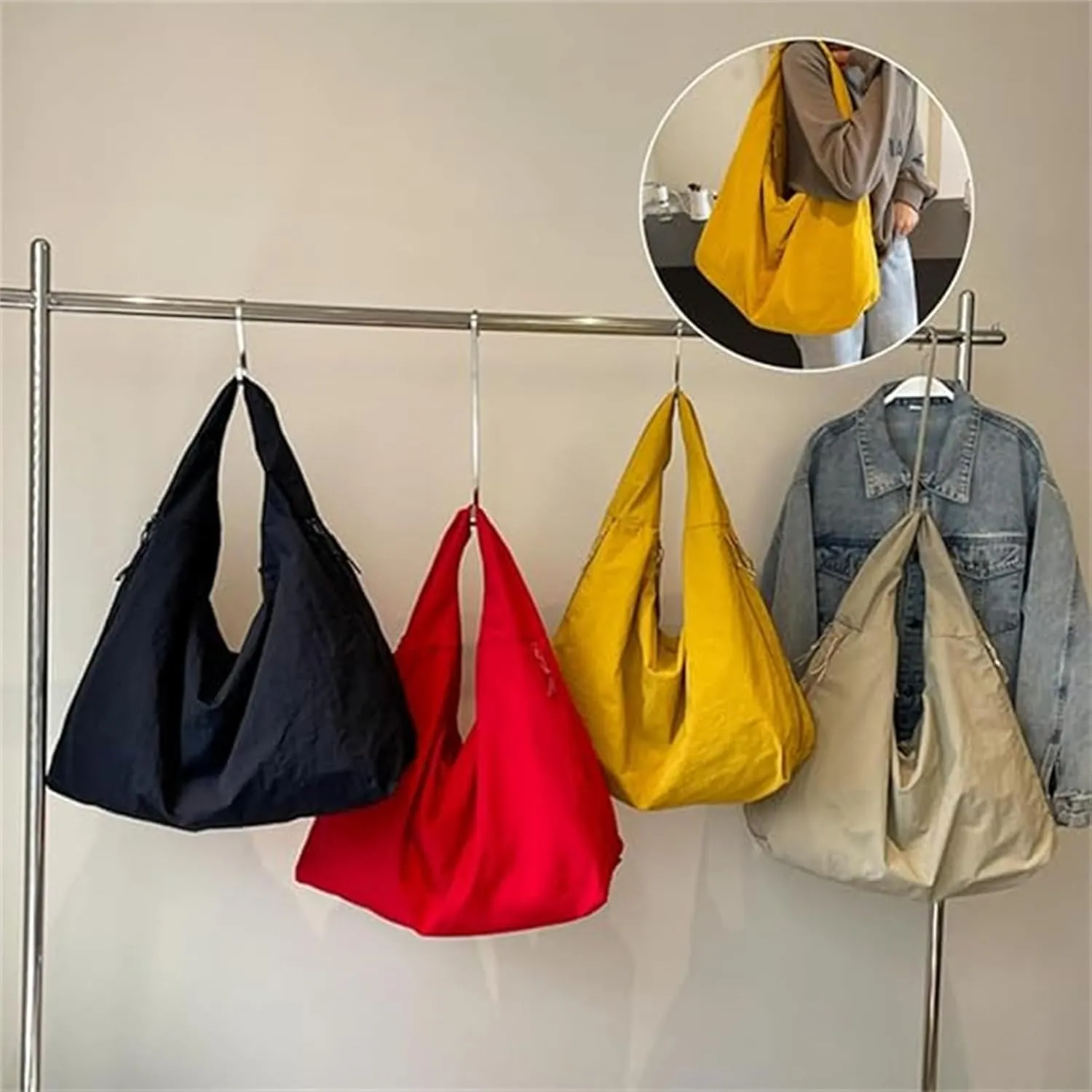 Women's Solid Color Textured Draped Tote Bag, Large Capacity Fashion Versatile Shoulder Bag, Casual Canvas Tote Bag