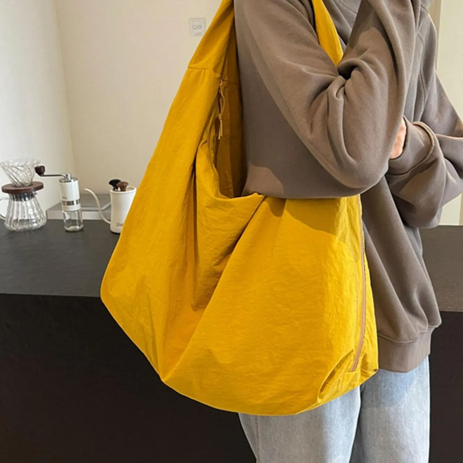 Women's Solid Color Textured Draped Tote Bag, Large Capacity Fashion Versatile Shoulder Bag, Casual Canvas Tote Bag