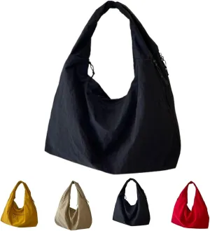 Women's Solid Color Textured Draped Tote Bag, Large Capacity Fashion Versatile Shoulder Bag, Casual Canvas Tote Bag