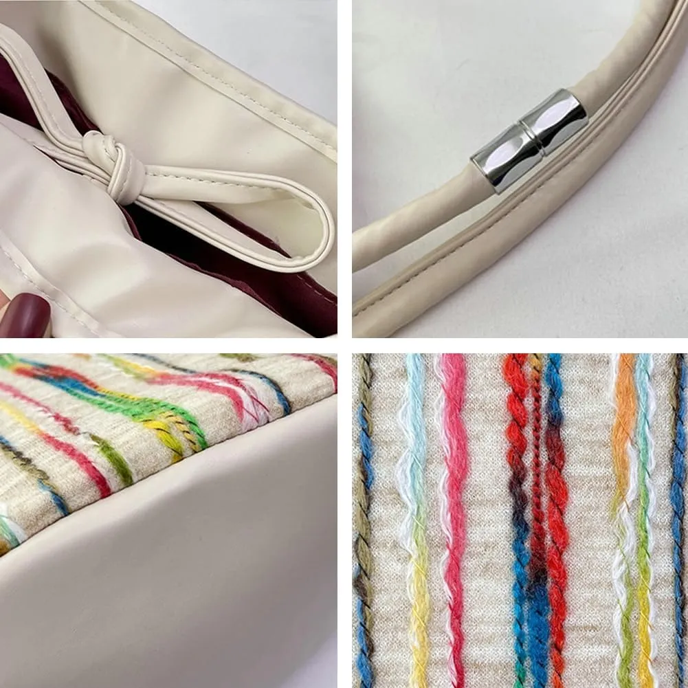 Womens Striped Hobo Bag Chic Colorful Bucket Bag Canvas Shoulder Bags Casual Large Top Handle Handbag