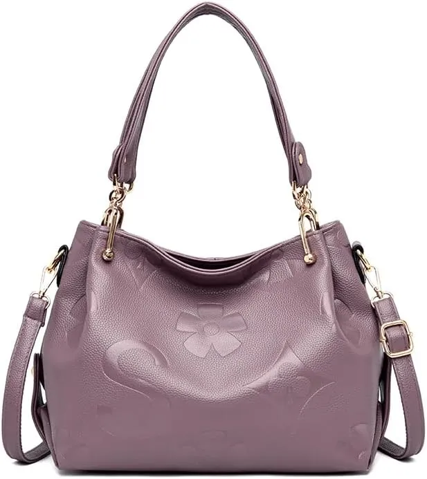Women's Top-Handle Bag,Floral Embossed Tote Bag Trendy Luxury Crossbody Bag Large Faux Leather Handbag for Work