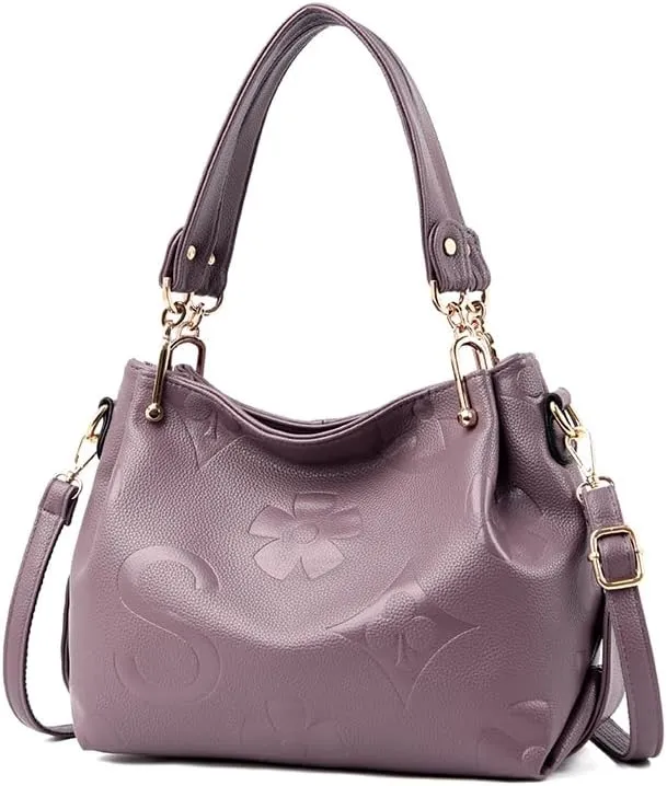 Women's Top-Handle Bag,Floral Embossed Tote Bag Trendy Luxury Crossbody Bag Large Faux Leather Handbag for Work
