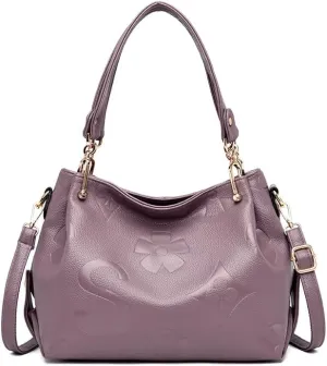 Women's Top-Handle Bag,Floral Embossed Tote Bag Trendy Luxury Crossbody Bag Large Faux Leather Handbag for Work