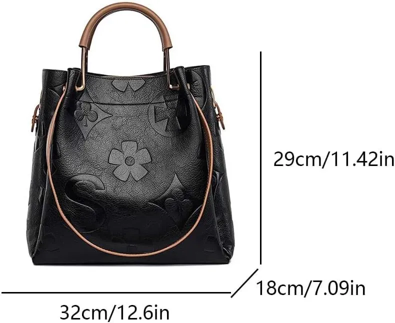 Women's Top Handle Handbags Leather Tote Bag for Women Trendy Bucket Bag Floral Embossed Shoulder Satchel Purses