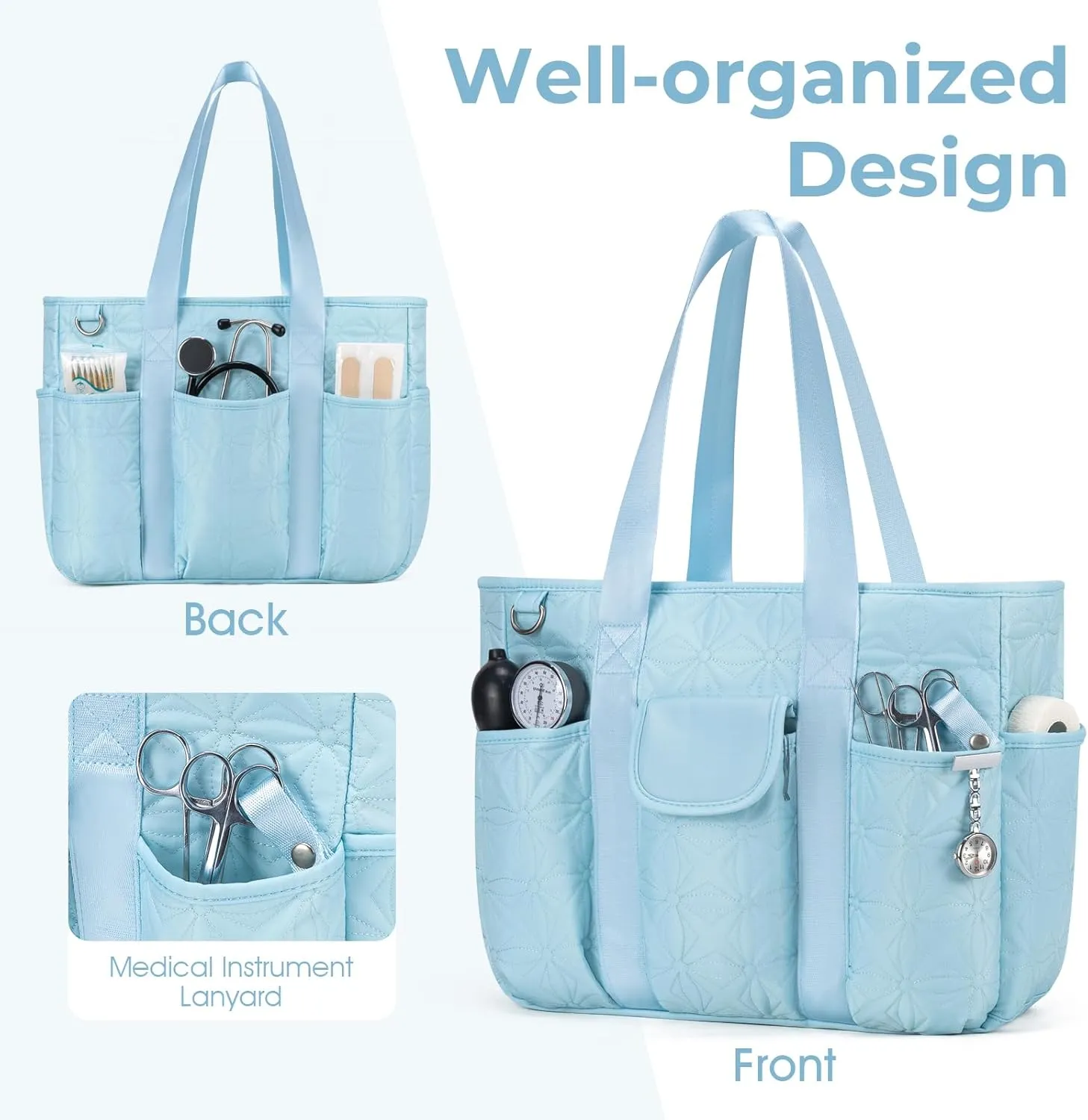 Work Tote Bag for Women with 15.6 Inch Laptop Compartment Quilted Nurse Bag for Work with Shoulder Strap