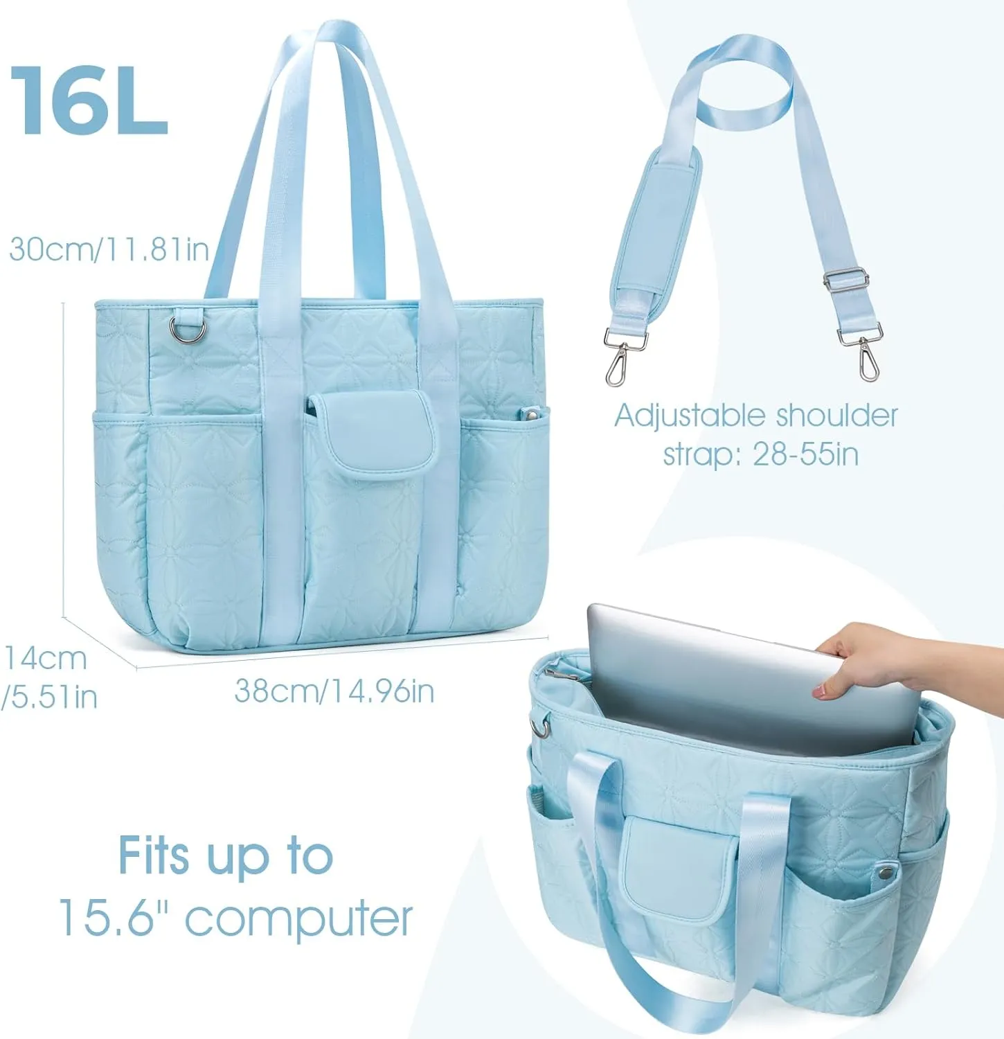 Work Tote Bag for Women with 15.6 Inch Laptop Compartment Quilted Nurse Bag for Work with Shoulder Strap