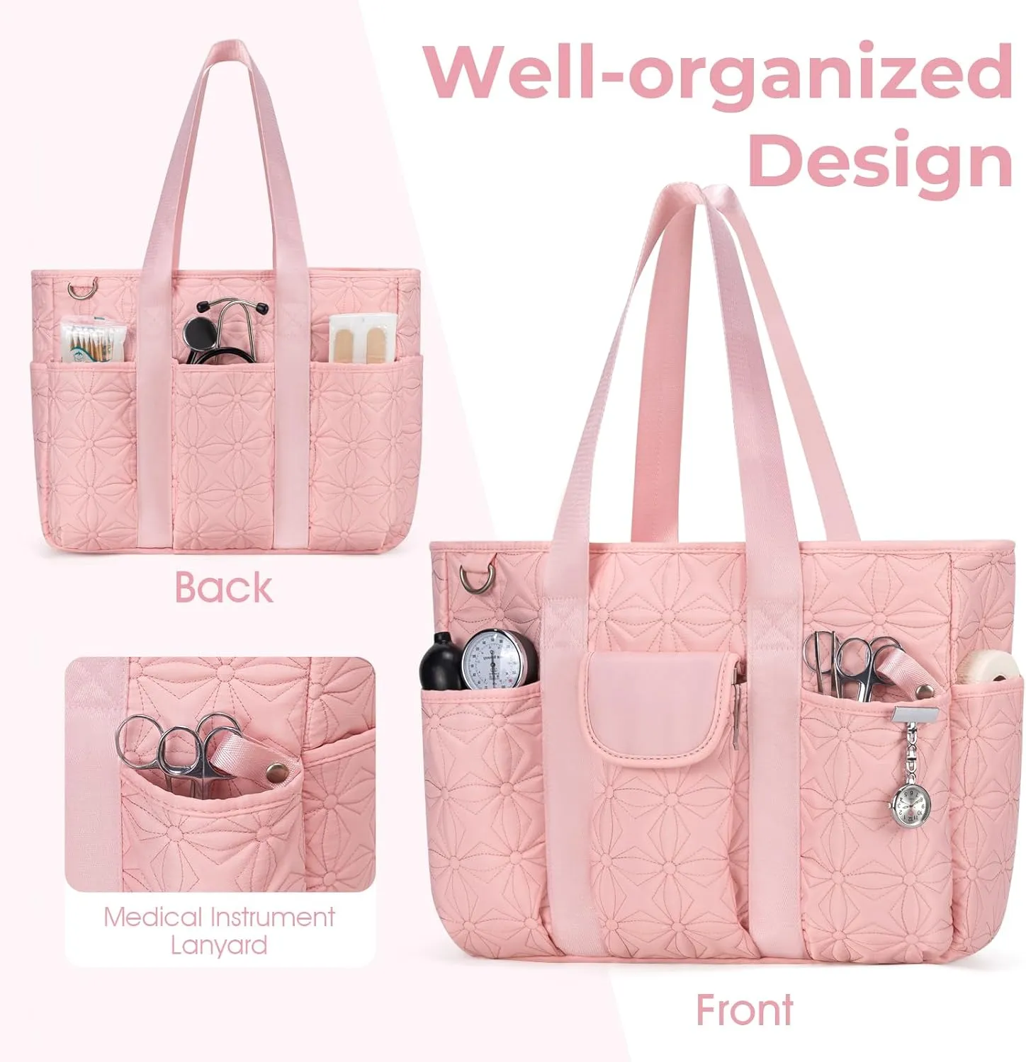Work Tote Bag for Women with 15.6 Inch Laptop Compartment Quilted Nurse Bag for Work with Shoulder Strap