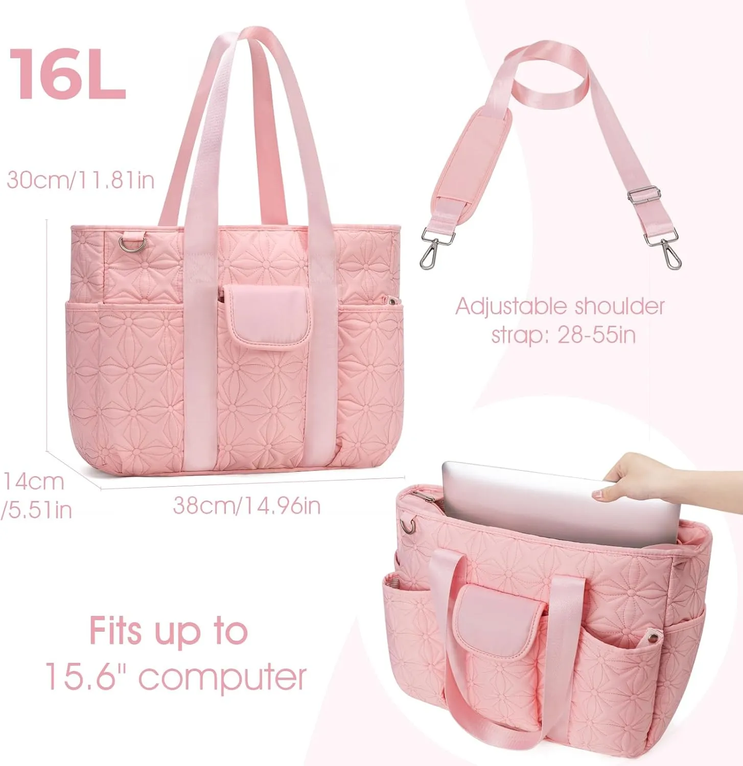 Work Tote Bag for Women with 15.6 Inch Laptop Compartment Quilted Nurse Bag for Work with Shoulder Strap