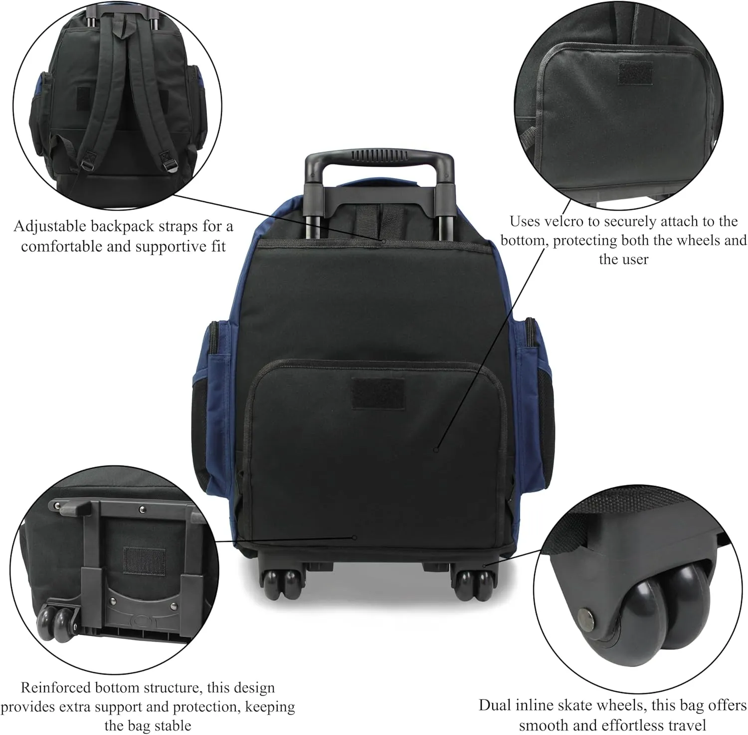 World Traveler Transworld 22-Inch Carry-On Rolling Backpack, Navy
