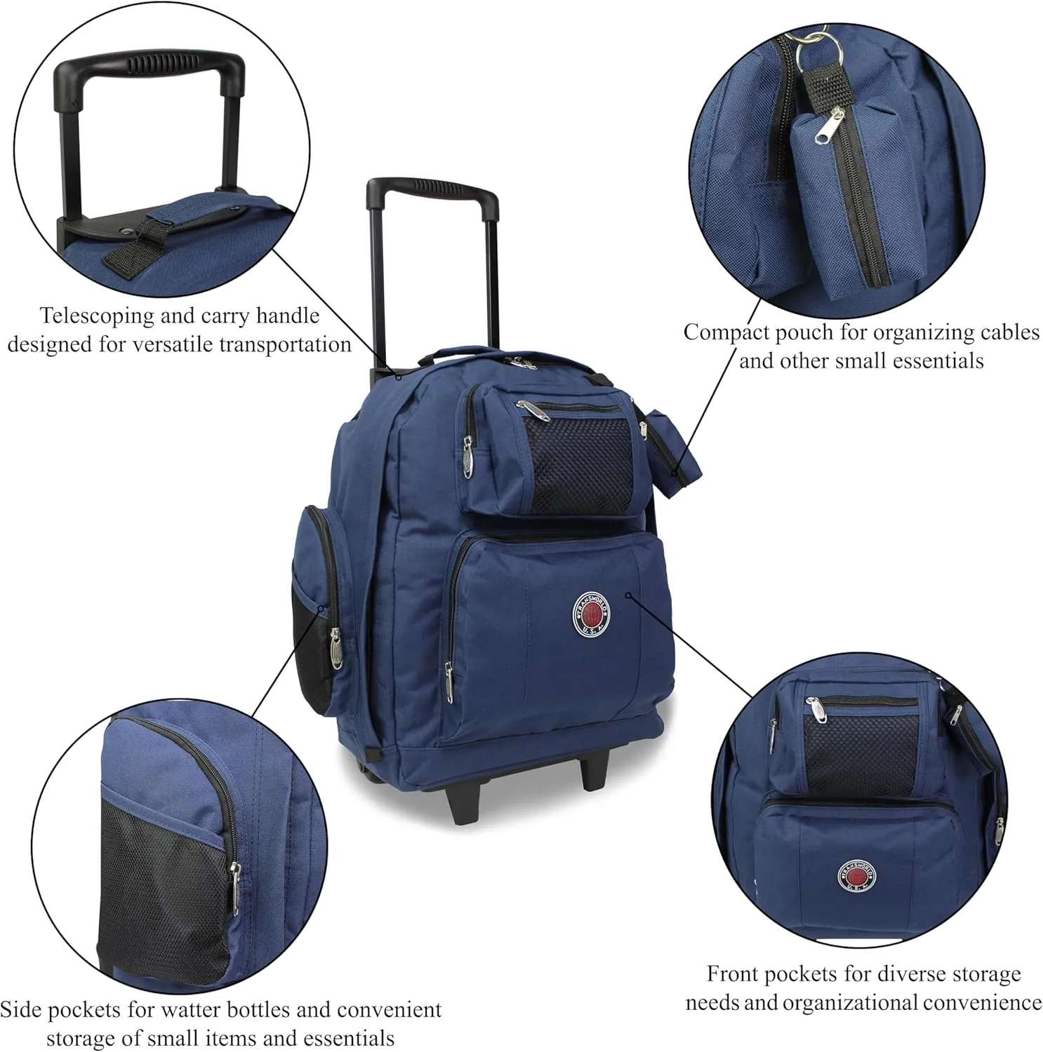 World Traveler Transworld 22-Inch Carry-On Rolling Backpack, Navy