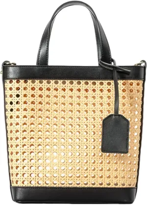 Woven Straw Beach Bag for Women, Summer Bucket Bag Top-handle Tote Handbag Drawstring Rattan Purses