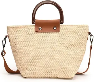 Woven Straw Crossbody Bag for Women - Trendy Tote Beach Vacation Casual Shoulder Handbag Retro Shoulder Bag Purse