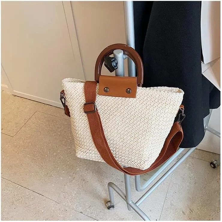 Woven Straw Crossbody Bag for Women - Trendy Tote Beach Vacation Casual Shoulder Handbag Retro Shoulder Bag Purse